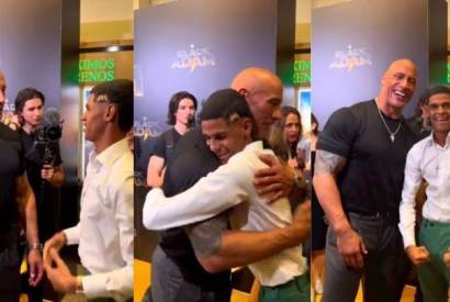 Luva de pedreiro conhece Dwayne Johnson em lanamento do filme Ado Negro