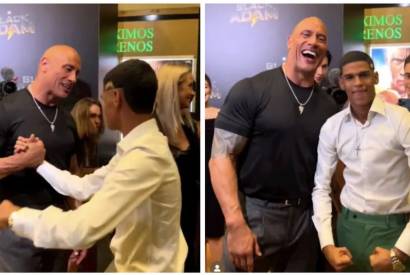 Luva de pedreiro conhece Dwayne Johnson em lanamento do filme Ado Negro