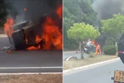 Aps curto-circuito, carreta pega fogo em Avenida de Manaus 