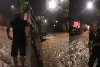 Adutora estoura em rua de Manaus durante chuva; moradores denunciam descaso