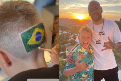 Davi Lucca, filho de Neymar, entra no clima da Copa e pinta bandeira do Brasil na cabea  